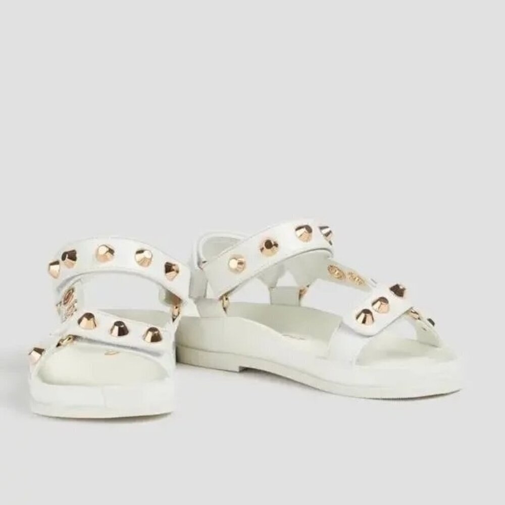 Sandro Women's Embellished Ecru White Leather Sandals Gold Studs Size 5.5 NIB